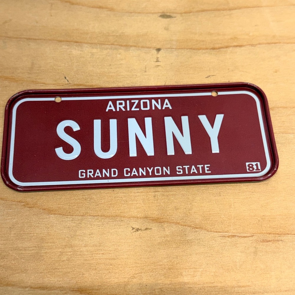Arizona Mini Novelty License Plate Maroon Sunny Grand Canyon State 1980s Vintage